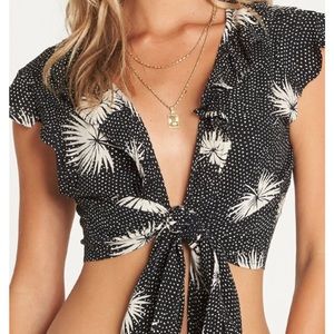 Billabong Deep Cut Palm Print Ruffle Crop Top